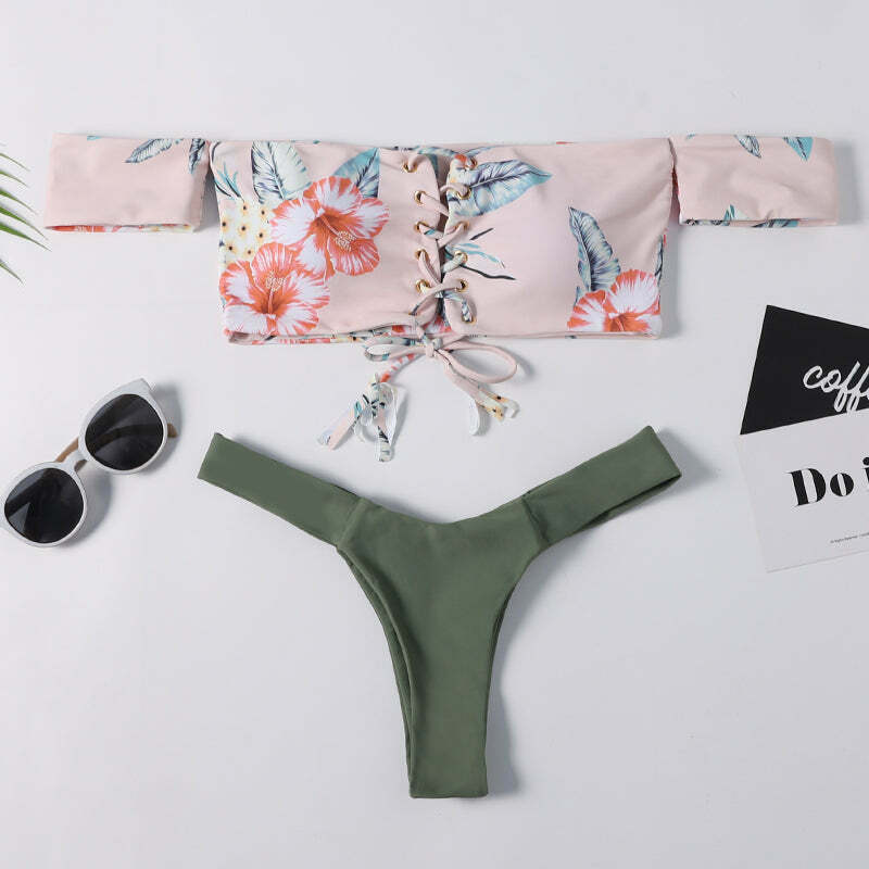 Y2K Aesthetic Off-Shoulder Flower Bikini Set for Coquette Style Fashionistas Y2K Aesthetic Off-Shoulder Flower Bikini Set for Coquette Style Fashionistas