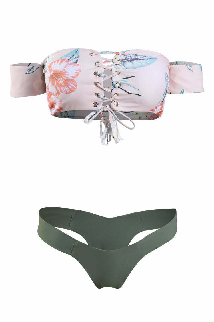Y2K Aesthetic Off-Shoulder Flower Bikini Set for Coquette Style Fashionistas
