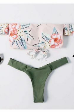 Y2K Aesthetic Off-Shoulder Flower Bikini Set for Coquette Style Fashionistas