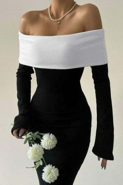 Y2K Aesthetic Off-Shoulder Long Dress - Coquette Style Grunge Fashion with Pastel Goth Vibes