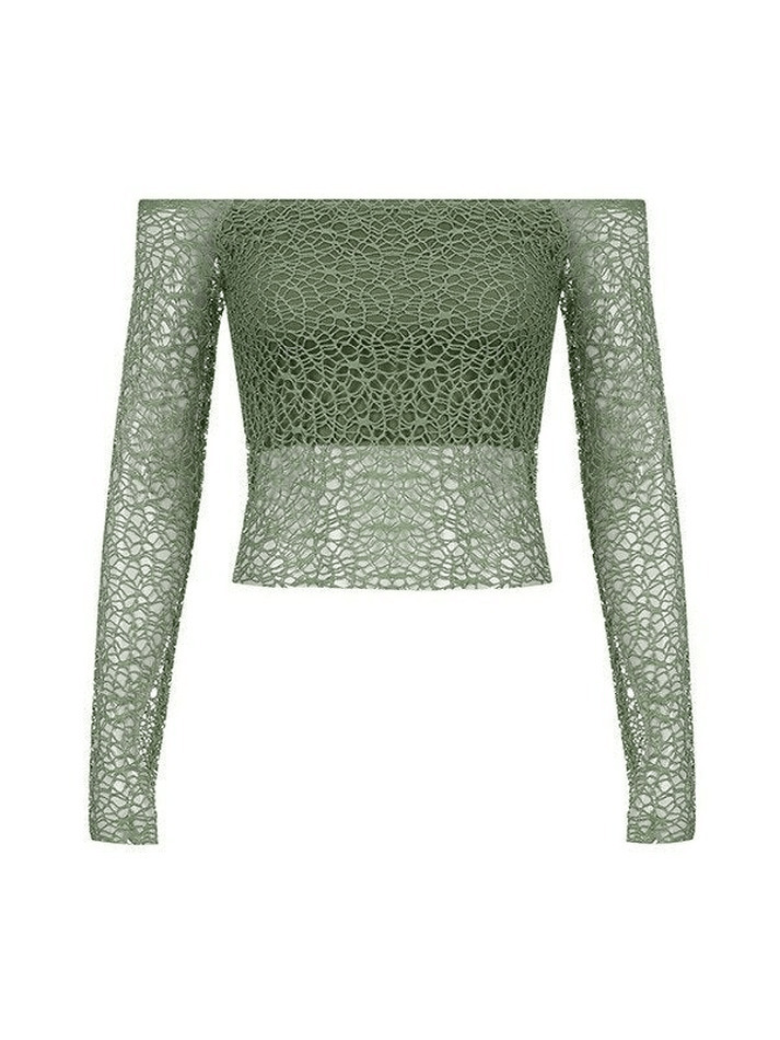 Y2K Aesthetic Off-Shoulder Mesh Long Sleeve Blouse Y2K Aesthetic Off-Shoulder Mesh Long Sleeve Blouse