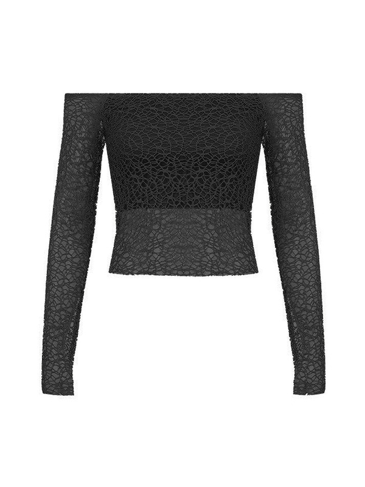 Y2K Aesthetic Off-Shoulder Mesh Long Sleeve Blouse Y2K Aesthetic Off-Shoulder Mesh Long Sleeve Blouse
