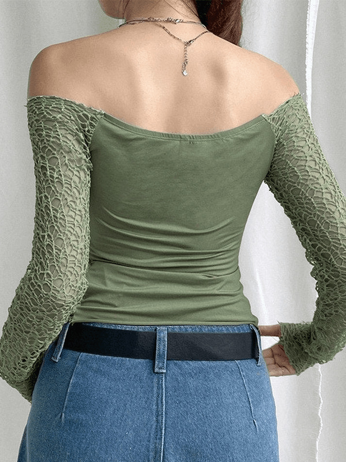 Y2K Aesthetic Off-Shoulder Mesh Long Sleeve Blouse Y2K Aesthetic Off-Shoulder Mesh Long Sleeve Blouse