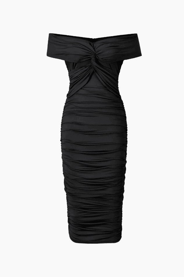 Y2K Aesthetic Off-Shoulder Ruched Midi Dress for Women - Coquette & Grunge Style Fashion Y2K Aesthetic Off-Shoulder Ruched Midi Dress for Women - Coquette & Grunge Style Fashion