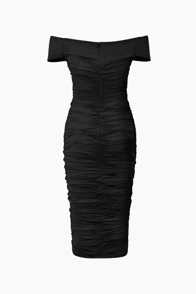 Y2K Aesthetic Off-Shoulder Ruched Midi Dress for Women - Coquette & Grunge Style Fashion Y2K Aesthetic Off-Shoulder Ruched Midi Dress for Women - Coquette & Grunge Style Fashion