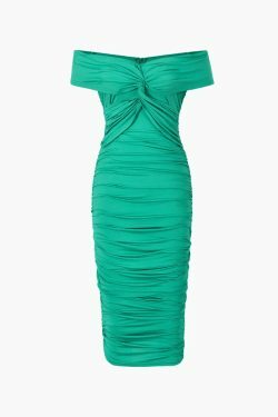 Y2K Aesthetic Off-Shoulder Ruched Midi Dress for Women - Coquette & Grunge Style Fashion