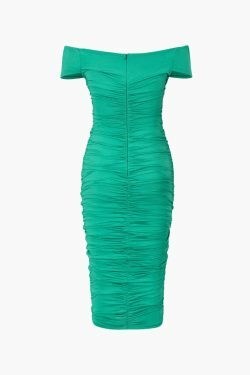Y2K Aesthetic Off-Shoulder Ruched Midi Dress for Women - Coquette & Grunge Style Fashion