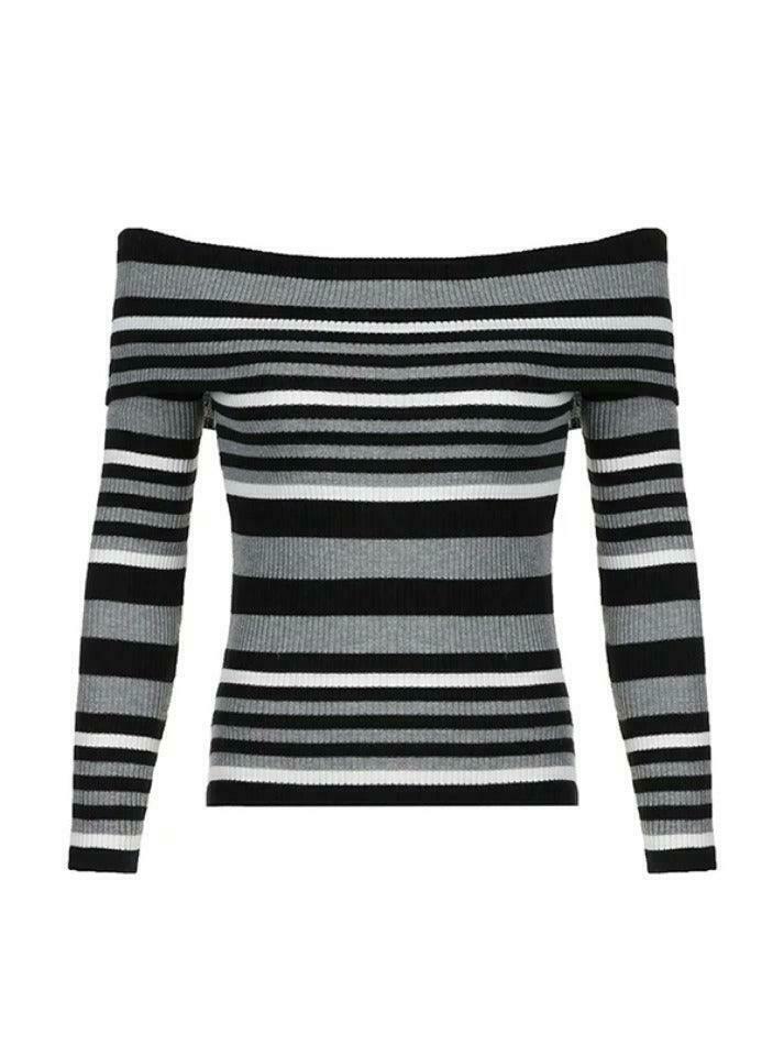 Y2K Aesthetic Off-Shoulder Sweater: Coquette & Grunge Style Contrast Color Slim Fit Y2K Aesthetic Off-Shoulder Sweater: Coquette & Grunge Style Contrast Color Slim Fit