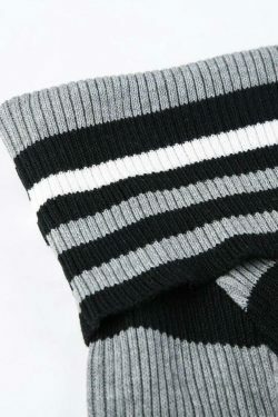 Y2K Aesthetic Off-Shoulder Sweater: Coquette & Grunge Style Contrast Color Slim Fit