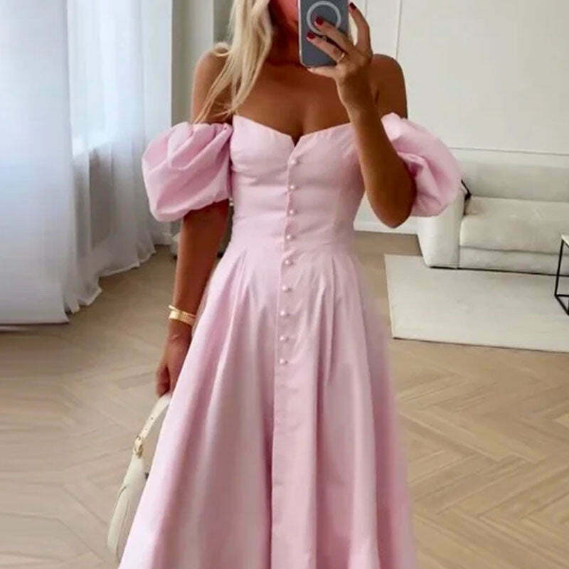 Y2K Aesthetic Off-Shoulder Sweet Waist Dress - Coquette Style Grunge Fashion Women's Clothing Y2K Aesthetic Off-Shoulder Sweet Waist Dress - Coquette Style Grunge Fashion Women's Clothing