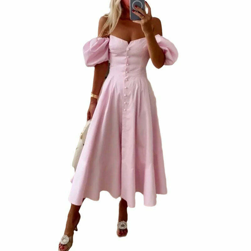 Y2K Aesthetic Off-Shoulder Sweet Waist Dress - Coquette Style Grunge Fashion Women's Clothing Y2K Aesthetic Off-Shoulder Sweet Waist Dress - Coquette Style Grunge Fashion Women's Clothing