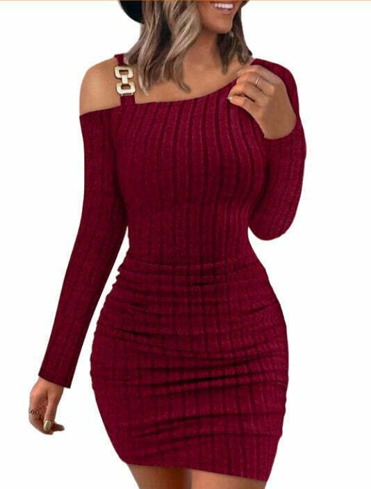 Y2K Aesthetic Off-Shoulder Tight Dress - Coquette Grunge & Pastel Goth Style Y2K Aesthetic Off-Shoulder Tight Dress - Coquette Grunge & Pastel Goth Style