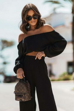 Y2K Aesthetic Off-Shoulder Top & Straight Pants Suit for Women - Coquette & Grunge Style Fashion