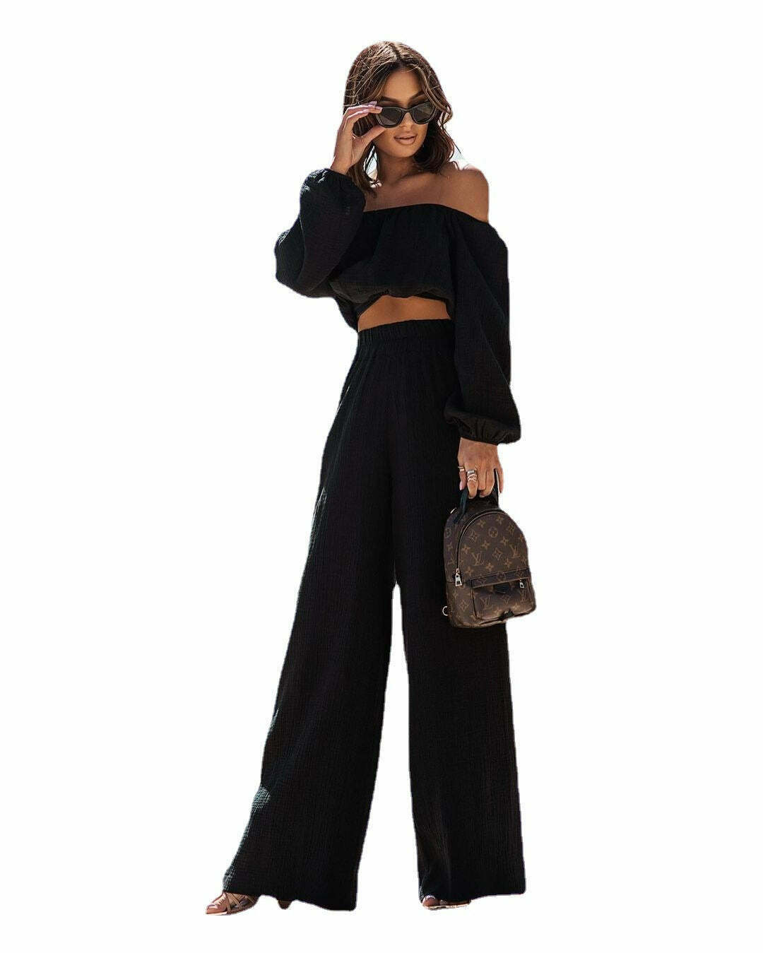 Y2K Aesthetic Off-Shoulder Top & Straight Pants Suit for Women - Coquette & Grunge Style Fashion