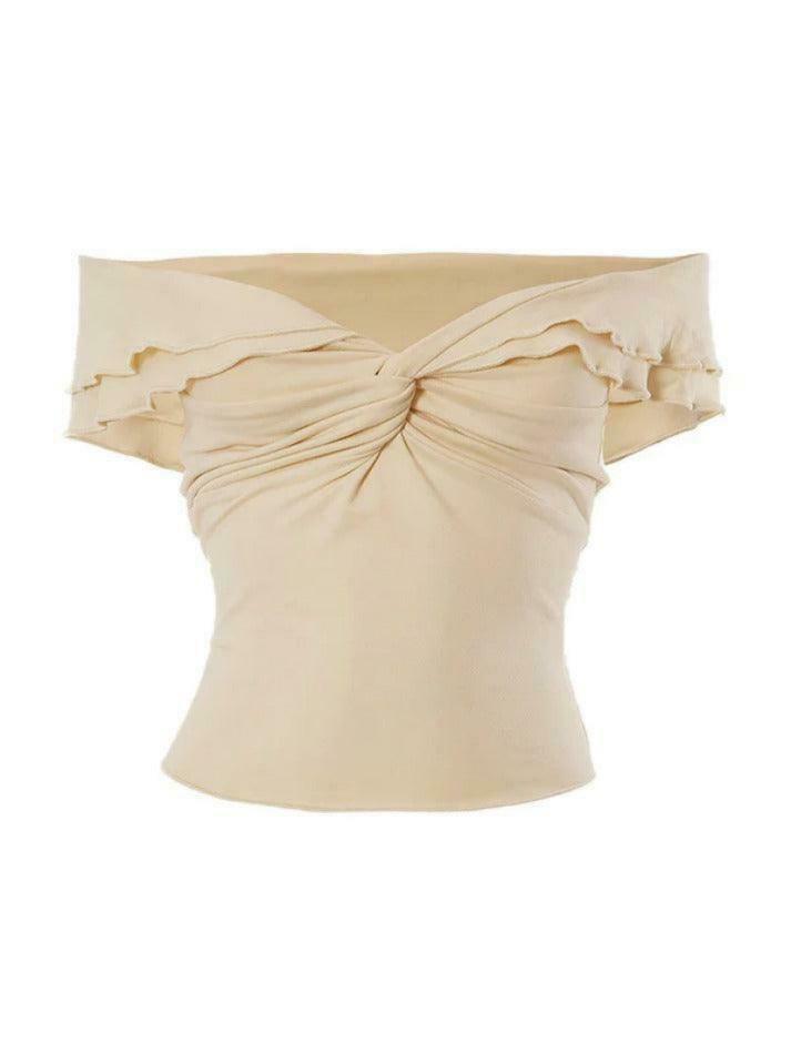 Y2K Aesthetic Off-Shoulder Twist Tee: Coquette & Grunge Style, Cute Tops for Women Y2K Aesthetic Off-Shoulder Twist Tee: Coquette & Grunge Style, Cute Tops for Women