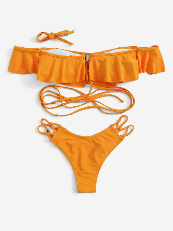 Y2K Aesthetic Off Shoulder Bikini Set for Women - Coquette Style Grunge Fashion with a Sexy Twist Y2K Aesthetic Off Shoulder Bikini Set for Women - Coquette Style Grunge Fashion with a Sexy Twist