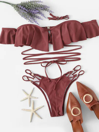 Y2K Aesthetic Off Shoulder Bikini Set for Women - Coquette Style Grunge Fashion with a Sexy Twist Y2K Aesthetic Off Shoulder Bikini Set for Women - Coquette Style Grunge Fashion with a Sexy Twist