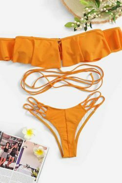 Y2K Aesthetic Off Shoulder Bikini Set for Women - Coquette Style Grunge Fashion with a Sexy Twist