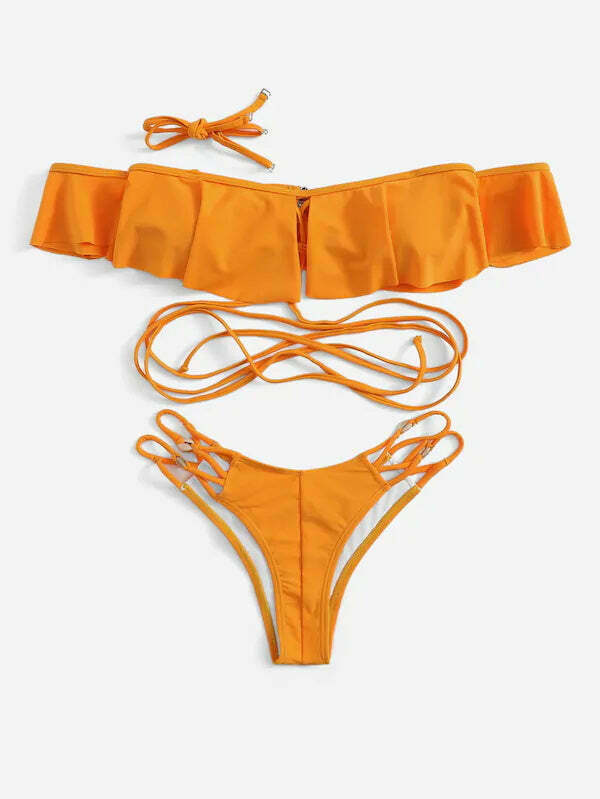 Y2K Aesthetic Off Shoulder Bikini Set for Women - Coquette Style Grunge Fashion with a Sexy Twist Y2K Aesthetic Off Shoulder Bikini Set for Women - Coquette Style Grunge Fashion with a Sexy Twist