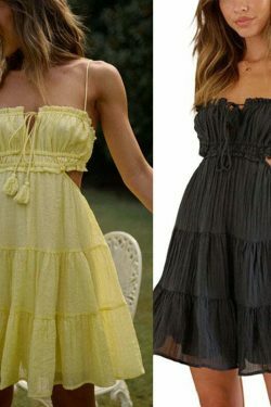 Y2K Aesthetic One-Shoulder Backless Sling Summer Dress for Women - Coquette Style Grunge Fashion