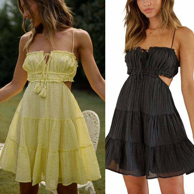 Y2K Aesthetic One-Shoulder Backless Sling Summer Dress for Women - Coquette Style Grunge Fashion Y2K Aesthetic One-Shoulder Backless Sling Summer Dress for Women - Coquette Style Grunge Fashion