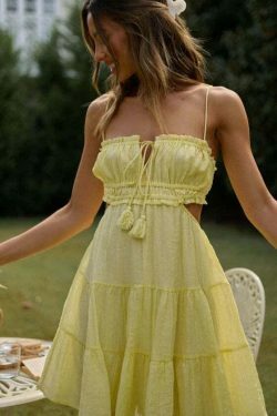 Y2K Aesthetic One-Shoulder Backless Sling Summer Dress for Women - Coquette Style Grunge Fashion