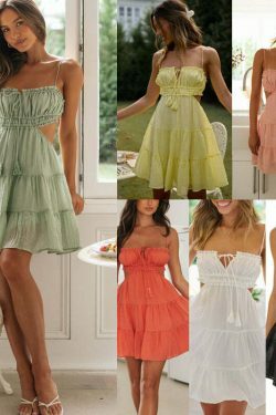 Y2K Aesthetic One-Shoulder Backless Sling Summer Dress for Women - Coquette Style Grunge Fashion