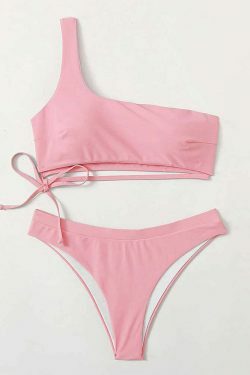 Y2K Aesthetic One-Shoulder Pink Sexy Bikini for Niche Women Fashion