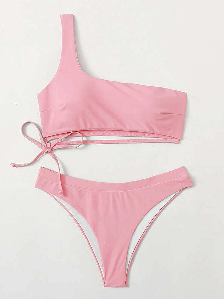 Y2K Aesthetic One-Shoulder Pink Sexy Bikini for Niche Women Fashion Y2K Aesthetic One-Shoulder Pink Sexy Bikini for Niche Women Fashion