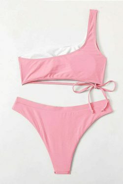 Y2K Aesthetic One-Shoulder Pink Sexy Bikini for Niche Women Fashion
