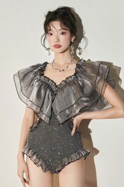 Y2K Aesthetic One-Shoulder Ruffles Bikini for Women