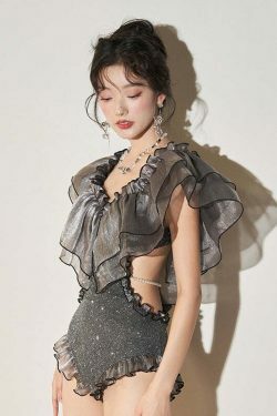 Y2K Aesthetic One-Shoulder Ruffles Bikini for Women