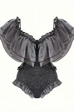 Y2K Aesthetic One-Shoulder Ruffles Bikini for Women