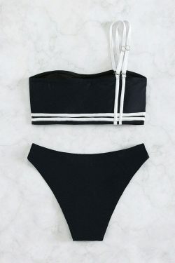 Y2K Aesthetic One-Shoulder Split Swimsuit Bikini for Women - Coquette Style Grunge Fashion