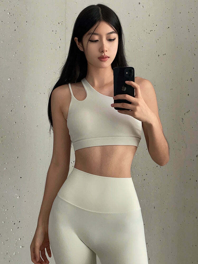 Y2K Aesthetic One-Shoulder Sports Bra - Coquette Grunge Fashion & Pastel Goth Vibes Y2K Aesthetic One-Shoulder Sports Bra - Coquette Grunge Fashion & Pastel Goth Vibes