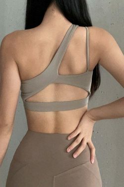 Y2K Aesthetic One-Shoulder Sports Bra - Coquette Grunge Fashion & Pastel Goth Vibes