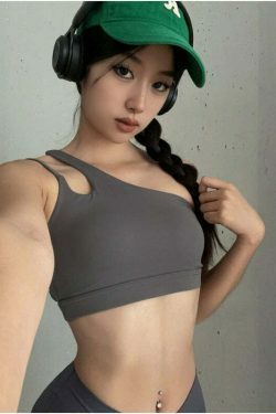 Y2K Aesthetic One-Shoulder Sports Bra - Coquette Grunge Fashion & Pastel Goth Vibes