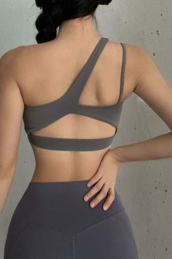 Y2K Aesthetic One-Shoulder Sports Bra - Coquette Grunge Fashion & Pastel Goth Vibes