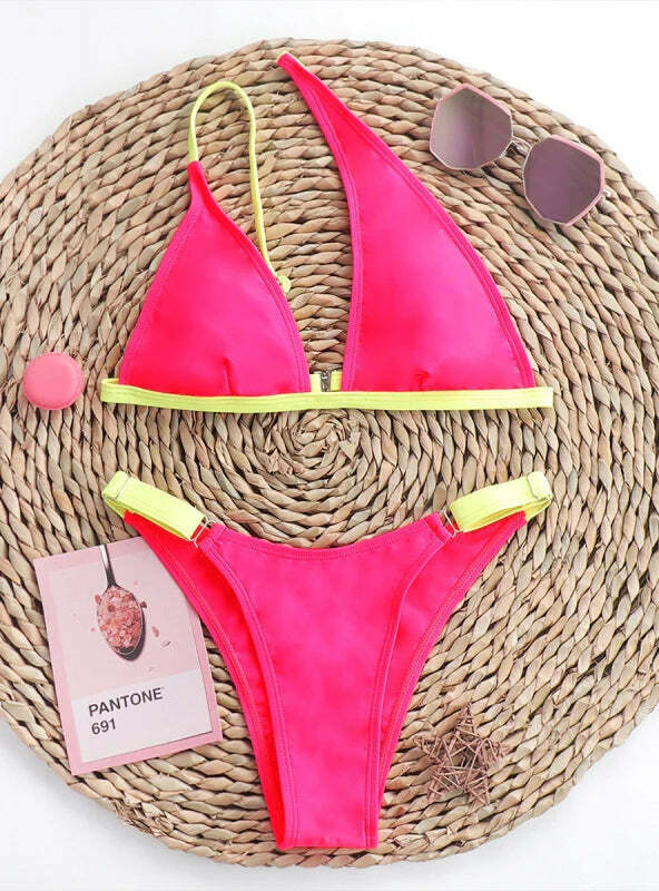 Y2K Aesthetic One-Shoulder Swimsuit in Solid Color