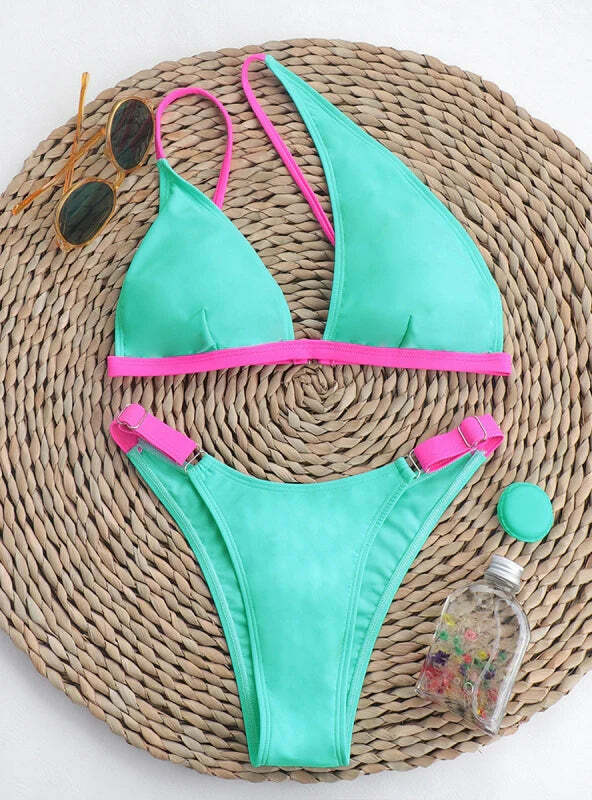 Y2K Aesthetic One-Shoulder Swimsuit in Solid Color