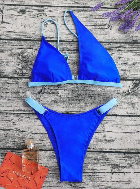 Y2K Aesthetic One-Shoulder Swimsuit in Solid Color