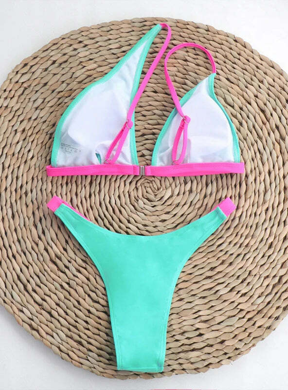 Y2K Aesthetic One-Shoulder Swimsuit in Solid Color