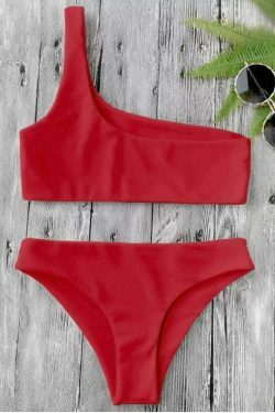 Y2K Aesthetic One Shoulder Bikini Set for Niche Women Fashion