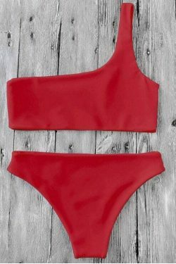 Y2K Aesthetic One Shoulder Bikini Set for Niche Women Fashion