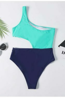 Y2K Aesthetic One Shoulder Cutout Swimsuit in Colorblock Style