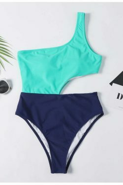 Y2K Aesthetic One Shoulder Cutout Swimsuit in Colorblock Style