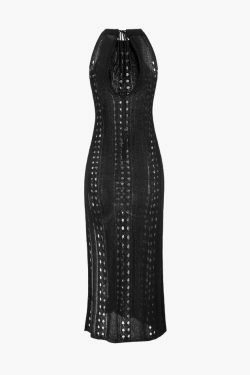Y2K Aesthetic Openwork Knit Sleeveless Cover Up Dress