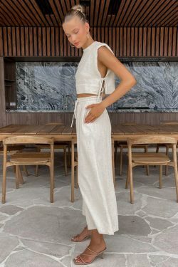 Y2K Aesthetic Out And About Linen Set for Women - Coquette Style Vacation Fashion