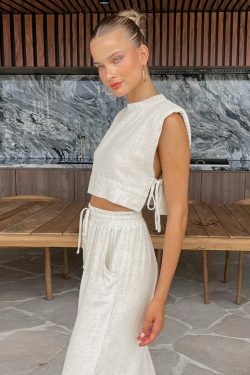 Y2K Aesthetic Out And About Linen Set for Women - Coquette Style Vacation Fashion