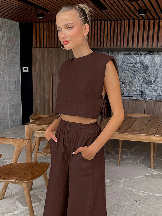 Y2K Aesthetic Out And About Linen Set for Women - Coquette Style Vacation Fashion Y2K Aesthetic Out And About Linen Set for Women - Coquette Style Vacation Fashion
